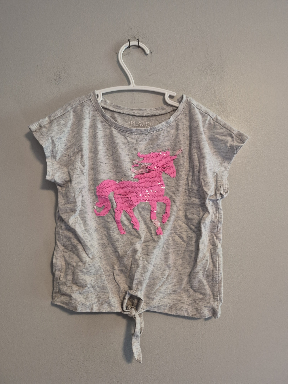The Childrens Place Toddler 4 Grey Short-Sleeve Tshirt with Pink Sequin Unicorn